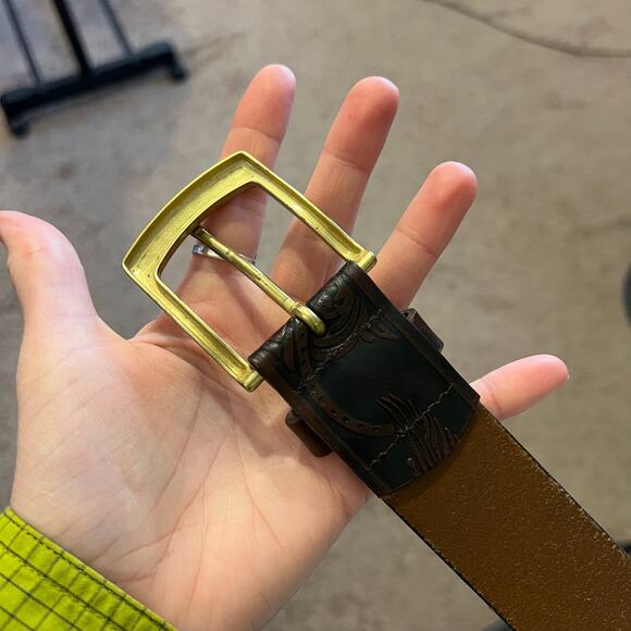 Wrangler Brown Genuine Leather Eagle Tooled Western Belt Unisex Size Large - Picture 10 of 11